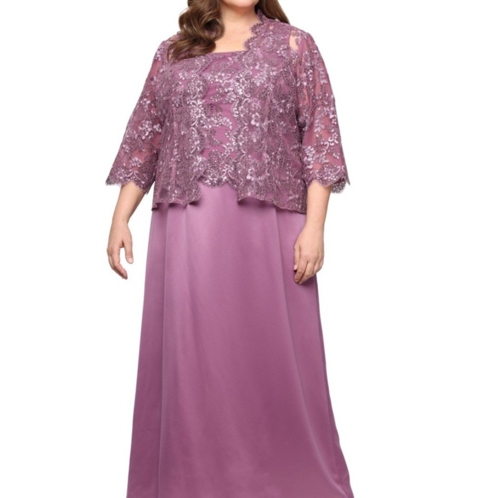 Alex Evenings Gown Set Women 18W NWT Mauve Lace Sequin 2PC MSRP $269